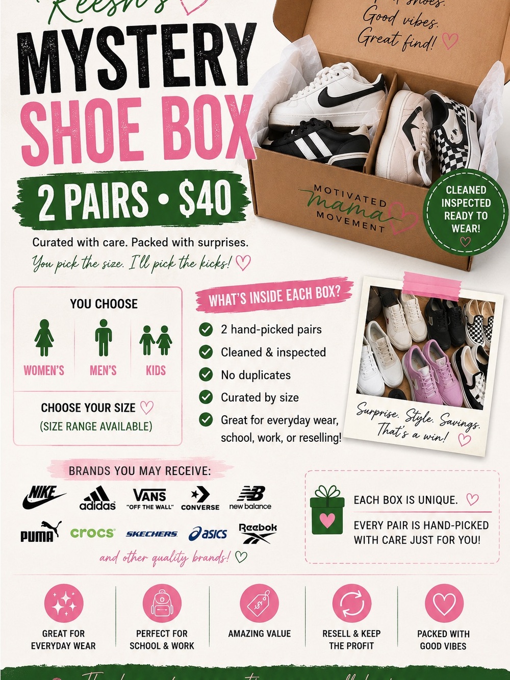 Mystery Shoe Box 2 Pairs Sneakers Women’s Mens Kids Curated Surprise Bundle READ